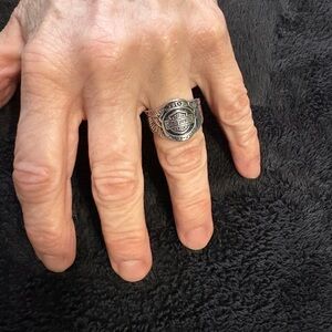Stainless Steel Harley-Davidson Winged Bar & Shield 110th Anniversary Ring.